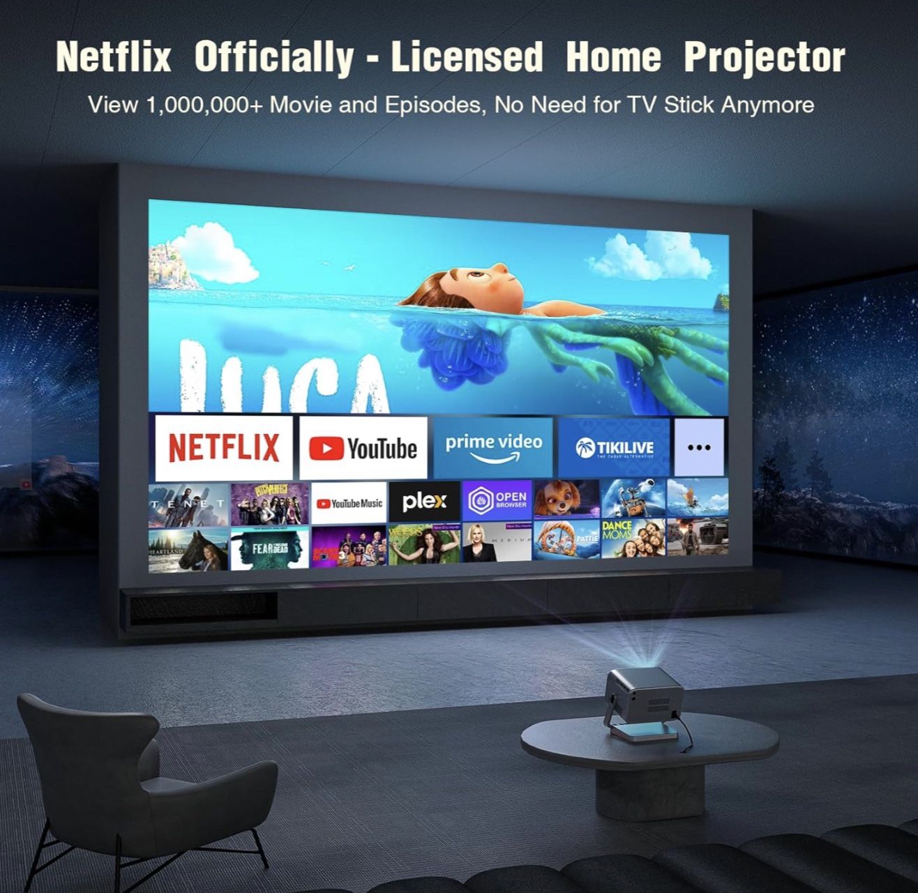 [Netflix Officially & AI Auto Focus] VOPLLS 4K Projector with WiFi and Bluetooth +APPS