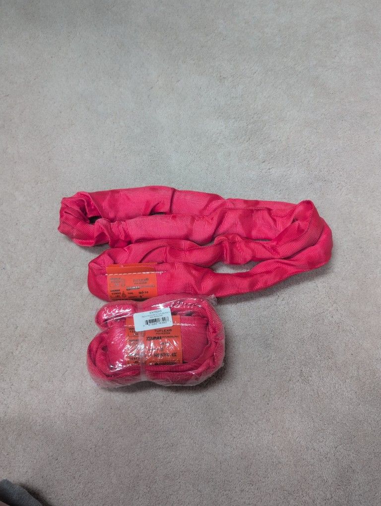Two Powerlift Red Polyester Endless Round Sling - 4 Feet Length, 13,200 lb. Vertical Capacity, 26,400 lbs Basket - Heavy Duty Poly Lifting Sling