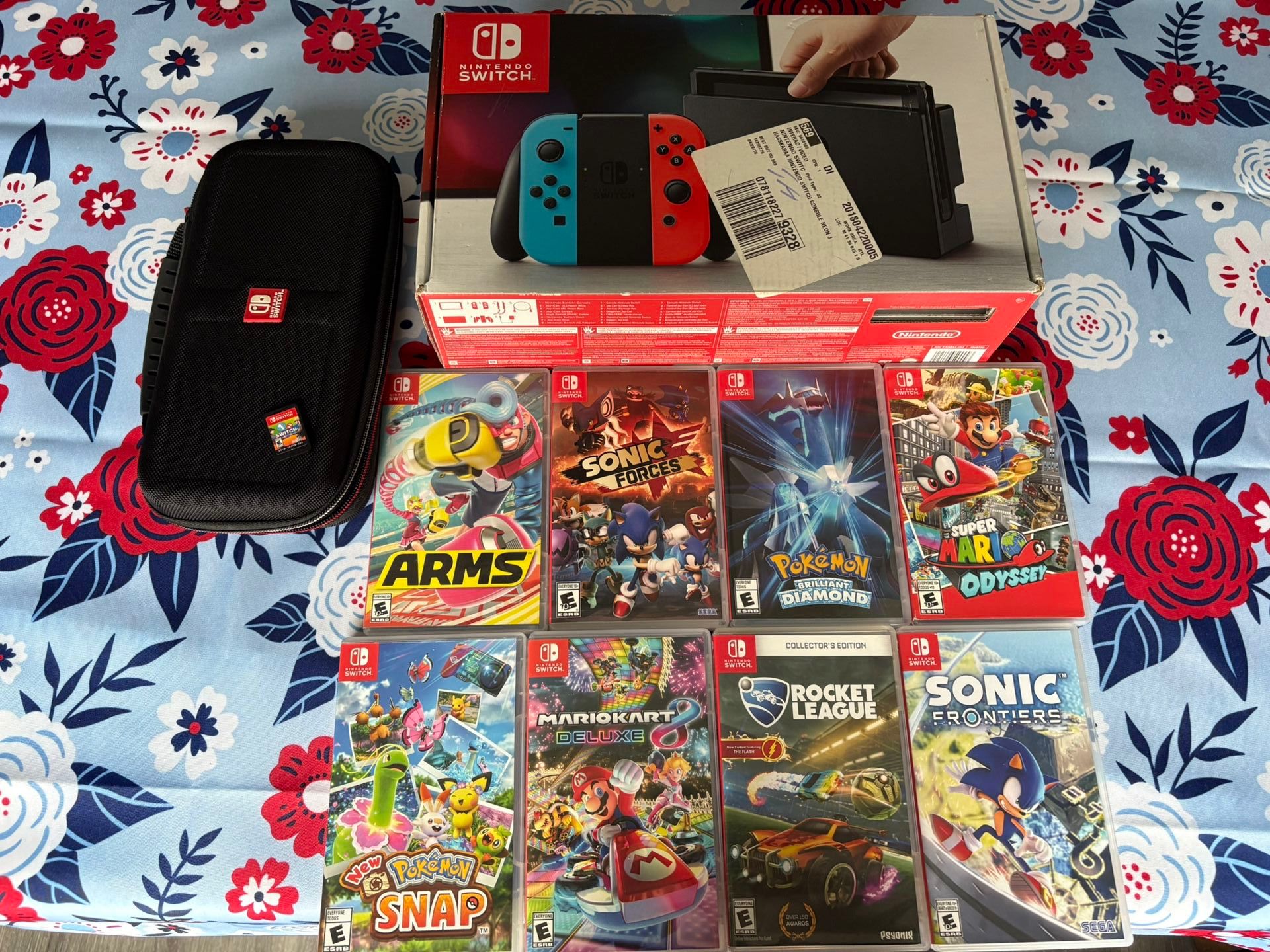 Nintendo Switch 1 With 9 Games Carrying Case And Original Box!