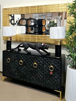 New Gorgeous Contemporary Black and Gold Console Cabinet or TV  Stand