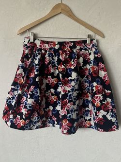 Express Floral Skater Mini Skirt Women’s 10 Navy Multicolor High Waist Boho