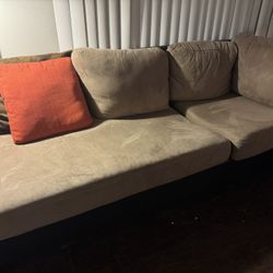 Tan Suede Couch (2-Seat + Chaise Style)
