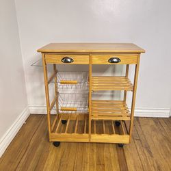 Like New Rolling Wood Kitchen Cart Storage Trolley Cart Rack Countertop, Natural