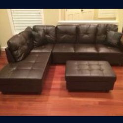 Brown Leather Sectional Couch And Ottoman