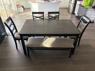 Dining Table Set with 4 Chairs and Bench