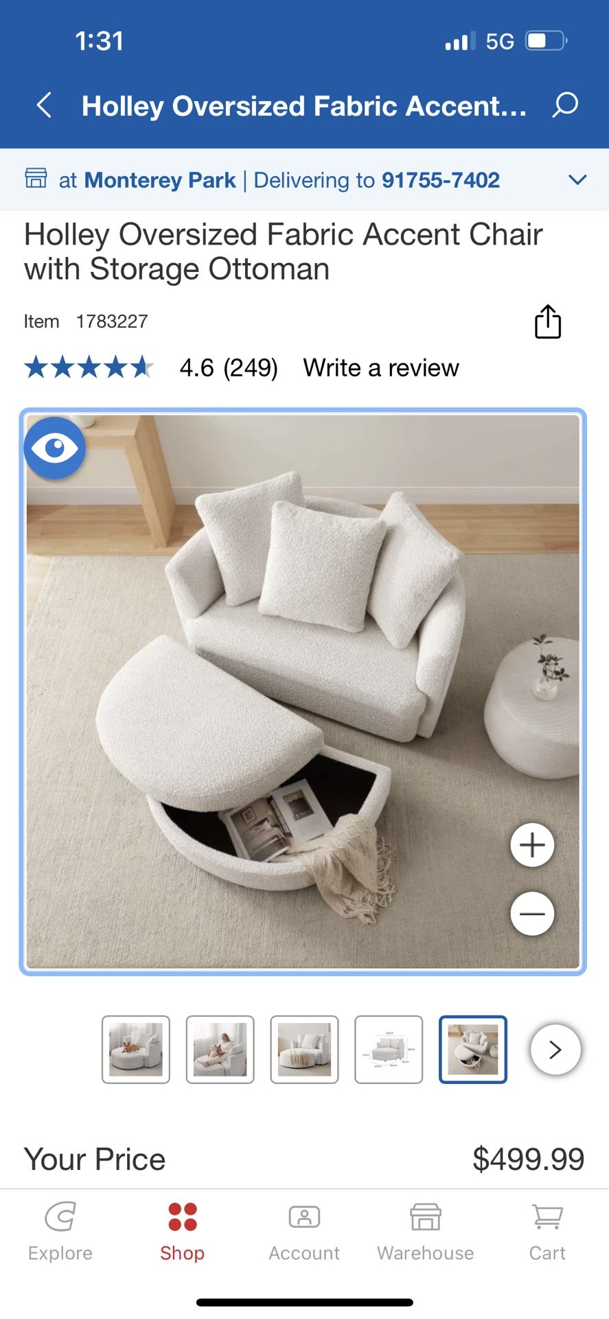 Holley Oversized Fabric Accent Chair with Storage Ottoman