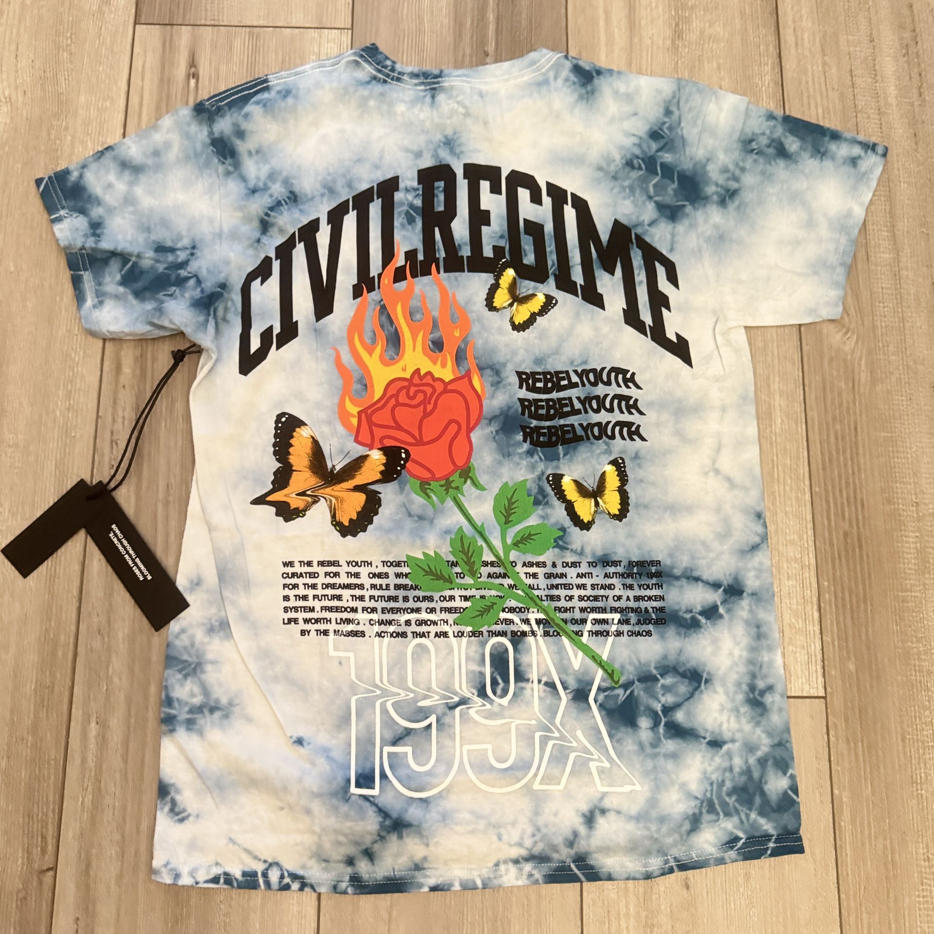 Civil Regime Outsiders Classic Tee Small Blue Vintage Clouds Wash Graphic NWT