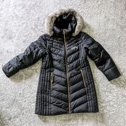 Anne Klein Women's Winter Puffer Parka Jacket Faux Fur Hooded, Large, Black