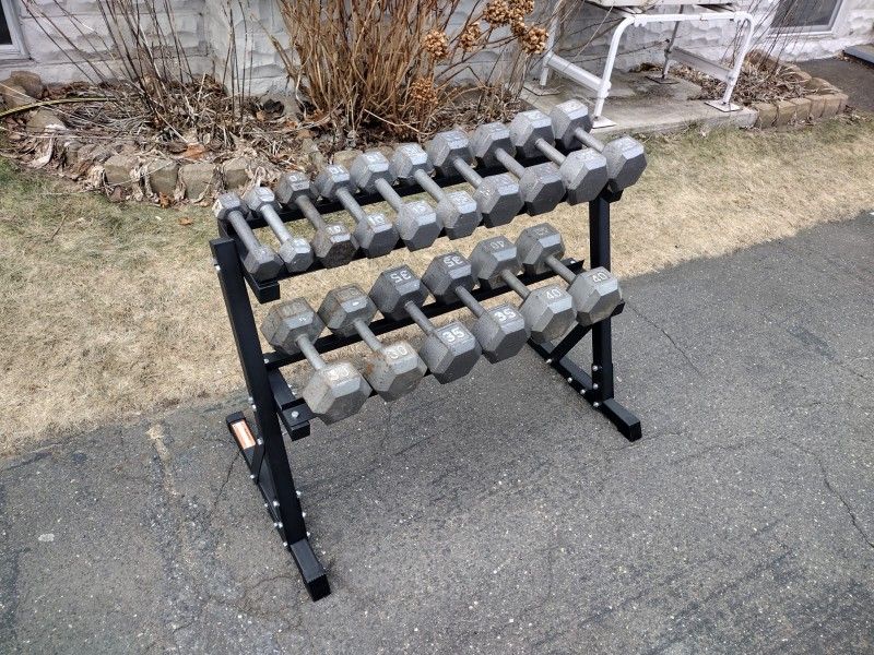 360 Lb Dumbbells And Rack Set Of 6 Pair From 5-40 Lb Gym Equipment Power Lifting Weights