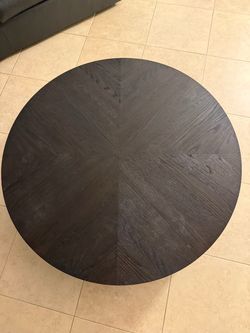 RH Restoration Hardware Round Oak Coffee Table – Dark Brown