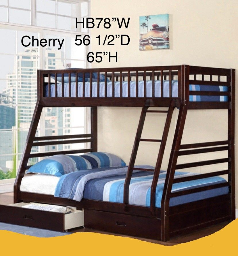 New All Wood Twin-Full Bunkbed W/drawers & New Mattresses Included