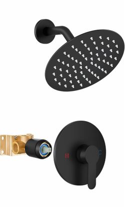 Shower Faucet Set,8 Inch Round Rainfall Shower Head, SUS304 Stainless Steel Single Handle Shower Trim Kit, Wall Mount Bathroom System with Female Thre