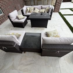 6 seater outdoor furniture set with fire pit table