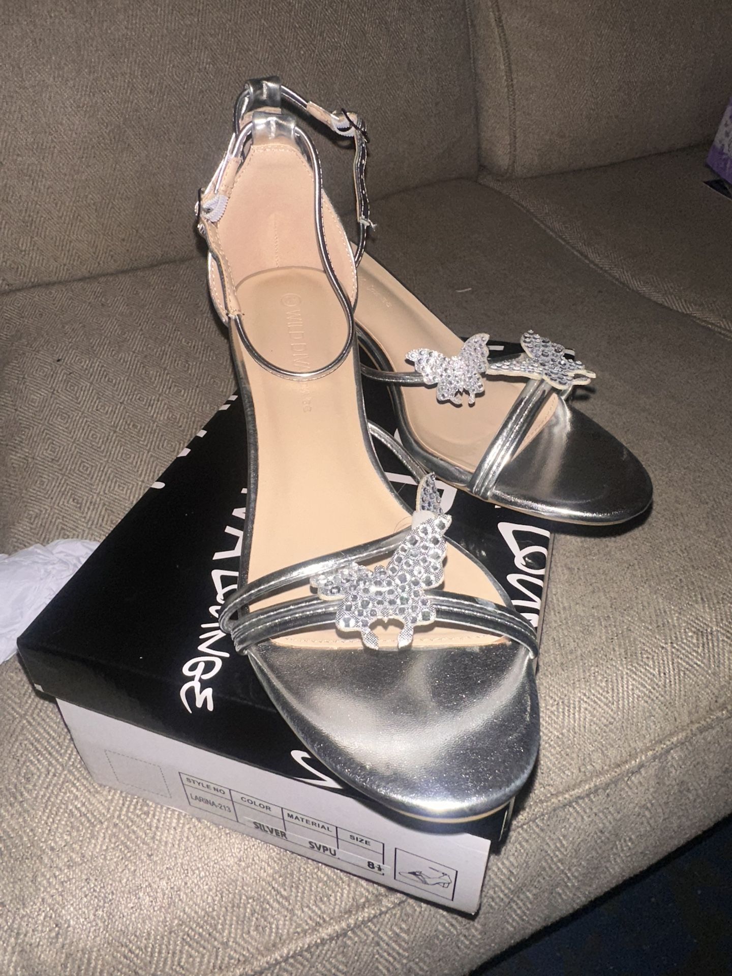 Silver Butterfly Low Heels
