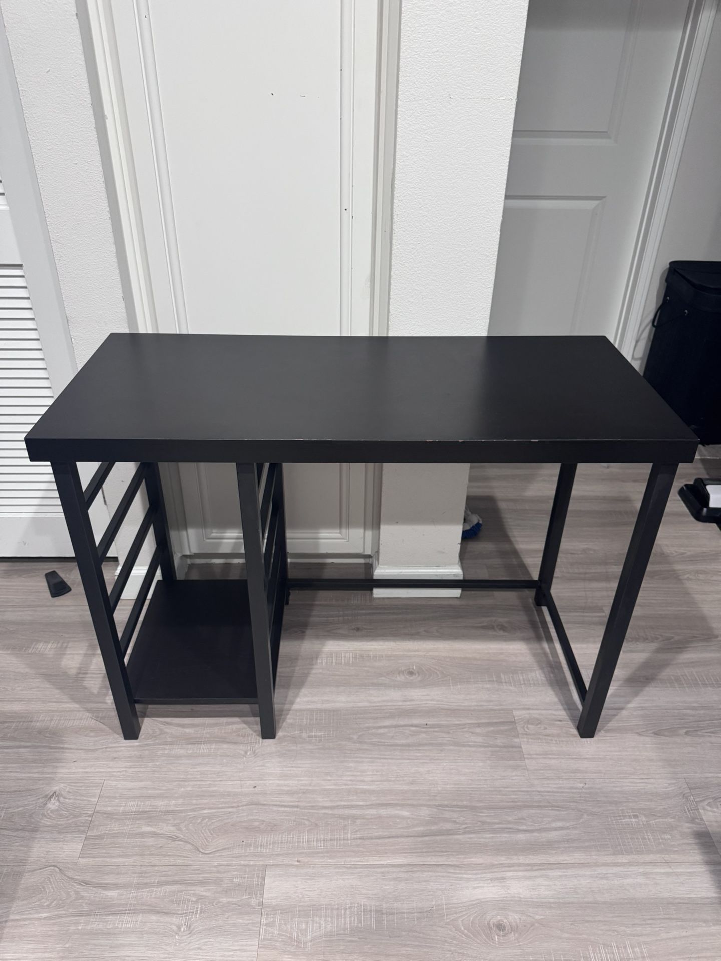 Black Writing Desk with Side Shelves – 43x19x30” Modern Compact Office Table
