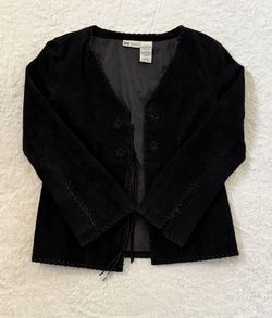 Vintage Faded Glory Women's BLK Jacket Sz Med--Brown Spot on Back Right Shoulder -Condition and measurements are as seen in photos