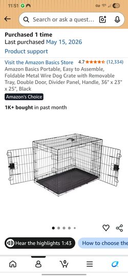 36" dog Crate. 2 doors w/divider. Like New.