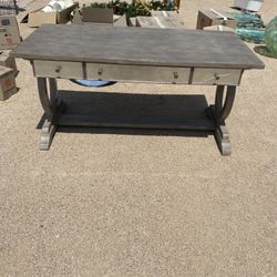 Rustic Gray Wood Console / Desk with 3 Drawers