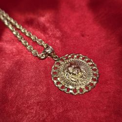 10k Gold Rope Chain & Lino Head Pendant 