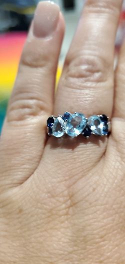 Topaz Blue Cluster Ring On Genuine Sterling Silver