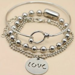 Silver Stainless Steel Brazalet Trío