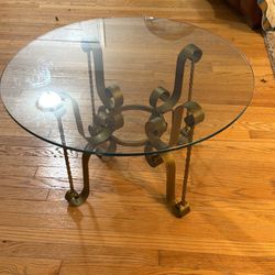 Vintage Cast Iron and Glass Side Table