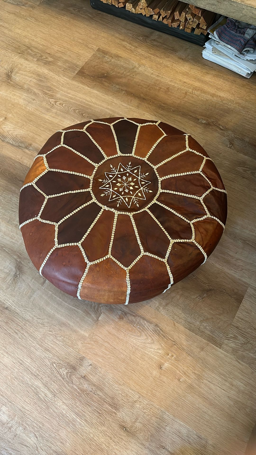 Pouf Leather Moroccan Ottoman
