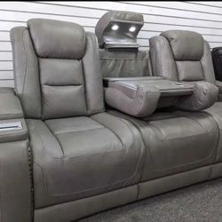 Real Leather Power Reclining Sofa