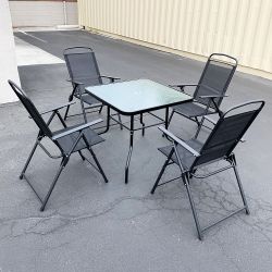 New $100 Patio 5pcs Dining Set with 32x32” Table and 4pc Folding Chairs, Outdoor Furniture