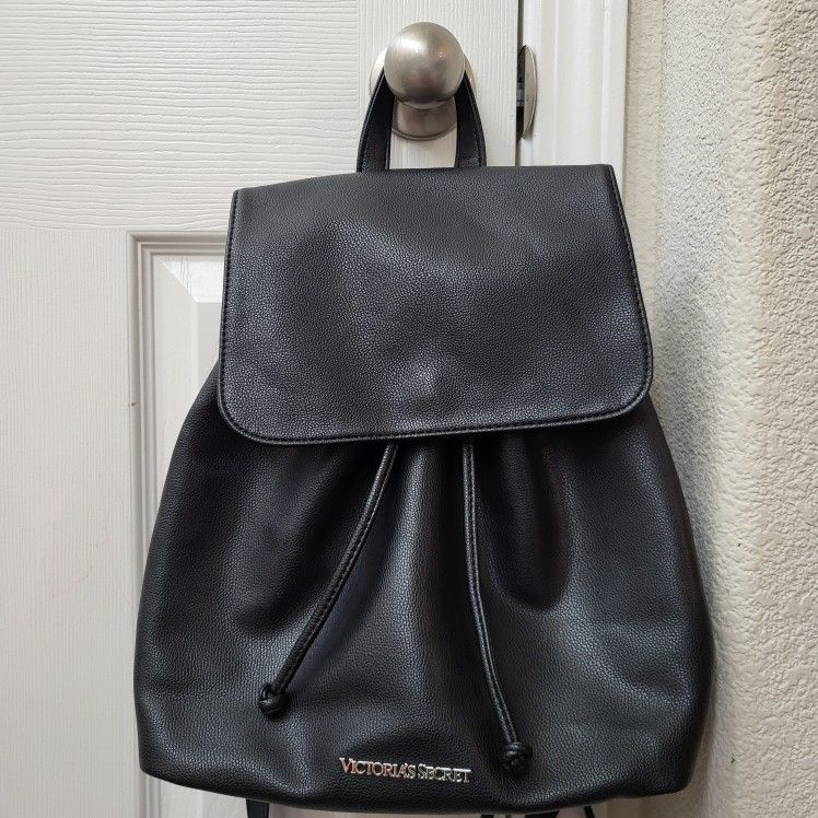 Victoria Secret Black Faux Leather Backpack 