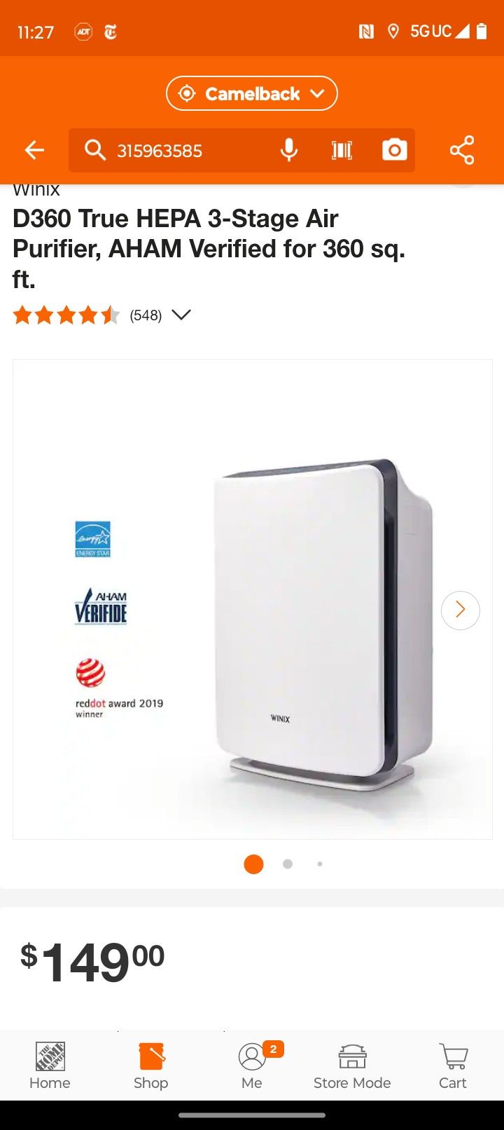 Winix
D360 True HEPA 3-Stage Air Purifier
