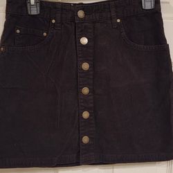 Billabong Women's 27 Black Corduroy Button Front A-Line Mini Skirt Cotton