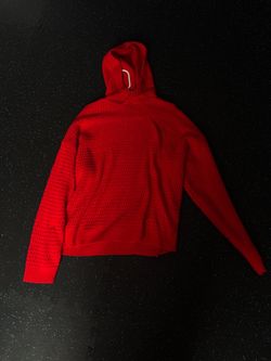 Red Waffle Knit Pullover Hoodie