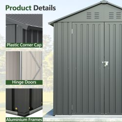 Outdoor Storage Shed 6 x 6 ft. Utility Tool Shed Metal Storage Garden Shed with Lockable Doors, Windows & Metal Frame Floor for Storage, Black