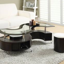 **SALE** Modern Glass Top Coffee Table Set with Two Stools! 
