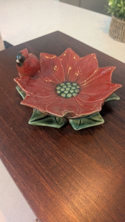 Vintage Cardinal 3D Poinsetta Dish
