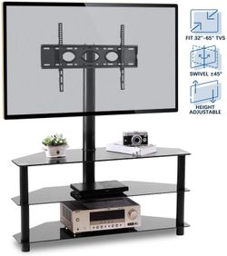 Black Corner Floor TV Stand with Swivel Mount Bracket for 32 to 65 Inch Tv