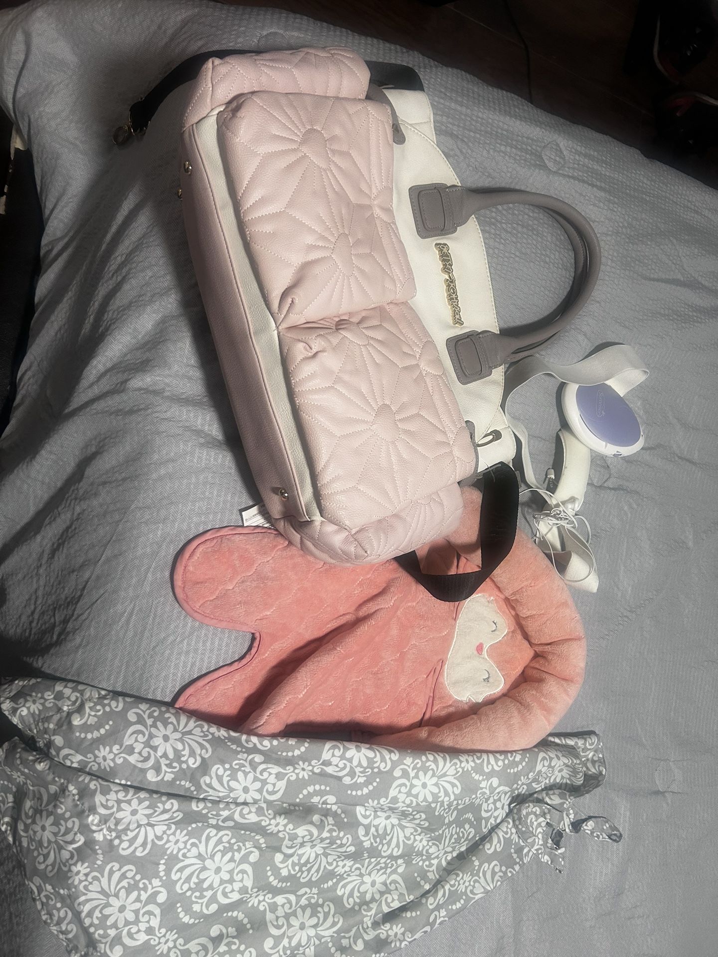 Diaper bag, nursing cover, and comfortable newborn support (car seat)