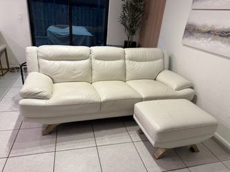 White Leather Sofa with Ottoman