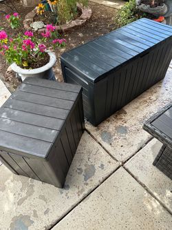 2 outdoor keter storage boxes