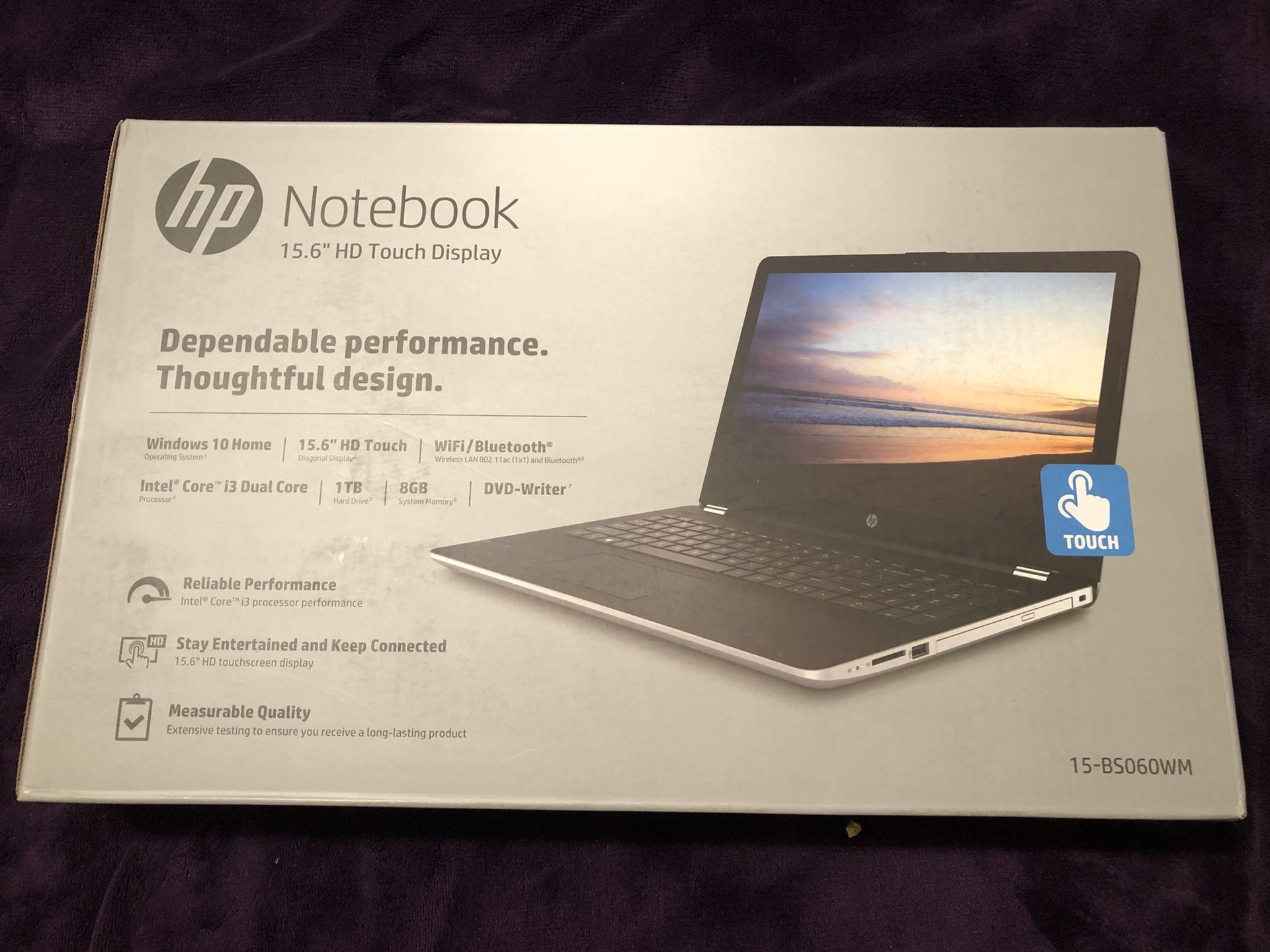 HP Jaguar 15-bs060wm 15.6" Touch Windows Laptop Silver Natural 10 Intel Core i3-7100U Processor 8GB Memory 1TB Hard Drive
