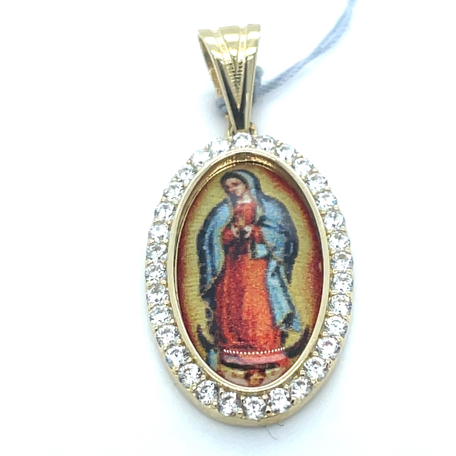 14Kt Yellow Gold CZ Virgin Mary Oval Pendant 3.10g 182617/2