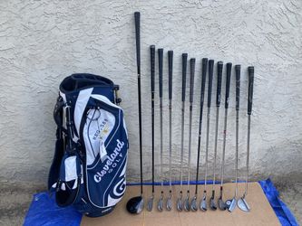 Mixture Of RH Golf Clubs & Cleveland Golf Bag.