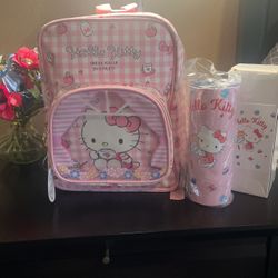 🥤👧nueva  Mochila Y Vaso, Par De Calcetas De Hellokity 