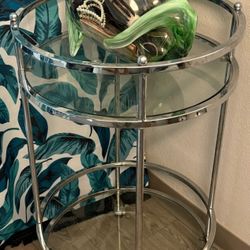 Chrome Metal Night Stand W/ Glass Shelves 