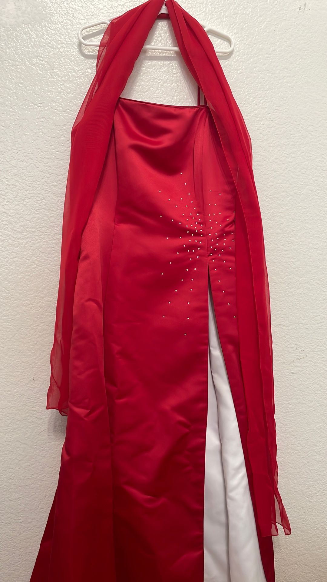 Red Formal Dress And Chiffon Shawl - Size Medium
