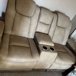 Ashley Reclining Couch And Love Seat Two Tone Light And Dark Tan 