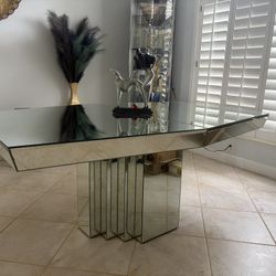 Like New Mirrored Dining Room Table Seats 8 Art Nouveau 71"Long x 48"Wide Plus 18" Leaf 