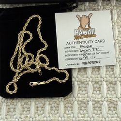 14k Solid Gold DC Rope Chain 3mm 22in