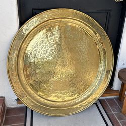 Vintage 38” Wall Hanging Solid Brass Etched Huge DYI Table Top Boho Bohemian Mid Century Modern 